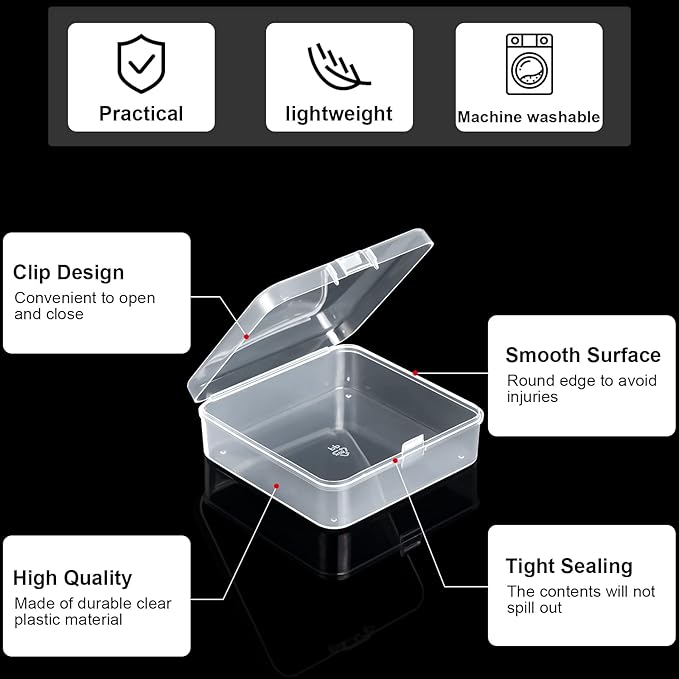 SATINIOR 100 Pcs Clear Plastic Beads Storage Containers Box Small Clear Boxes with Hinged Lid Plastic Case Mini Square Arts Crafts Storage Organizers for Small Items(2.9 x 2.9 x 1 Inch)