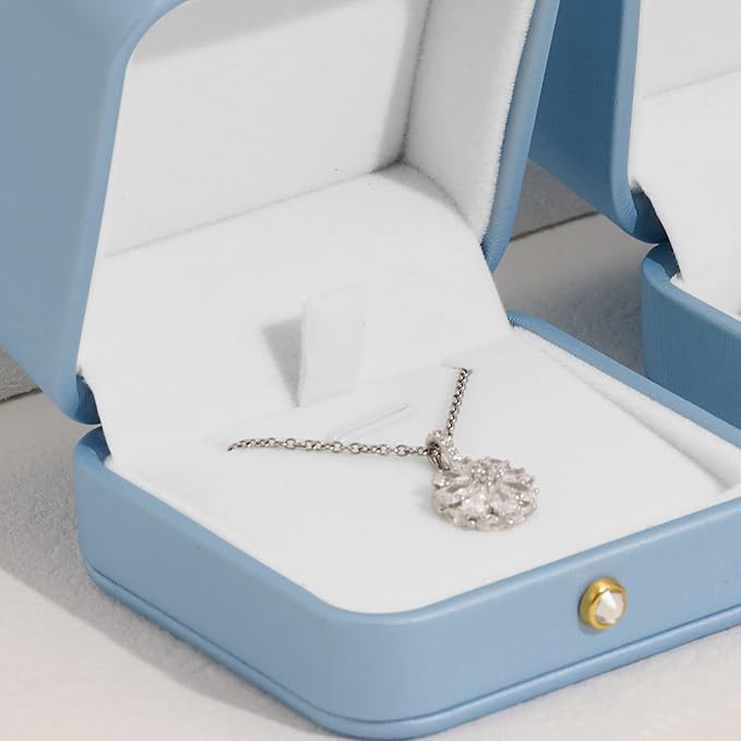 Oirlv Elegant Sky Blue Necklace Gift Box Leather Necklace Boxes for Jewelry Gift Velvet Interior Pendant Box