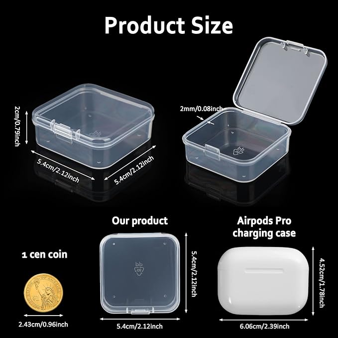 SATINIOR 100 Pcs Clear Plastic Beads Storage Containers Box Small Clear Boxes with Hinged Lid Plastic Case Mini Square Arts Crafts Storage Organizers for Small Items(2.1 x 2.1 x 0.8 Inch)
