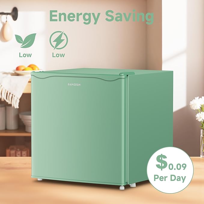 BANGSON 1.7 Cu.Ft Mini Fridge with Freezer, Compact Single Door Refrigerator - Energy Saving, Low Noise - Perfect for Office, Apartment, Dorm, Bedroom,Green