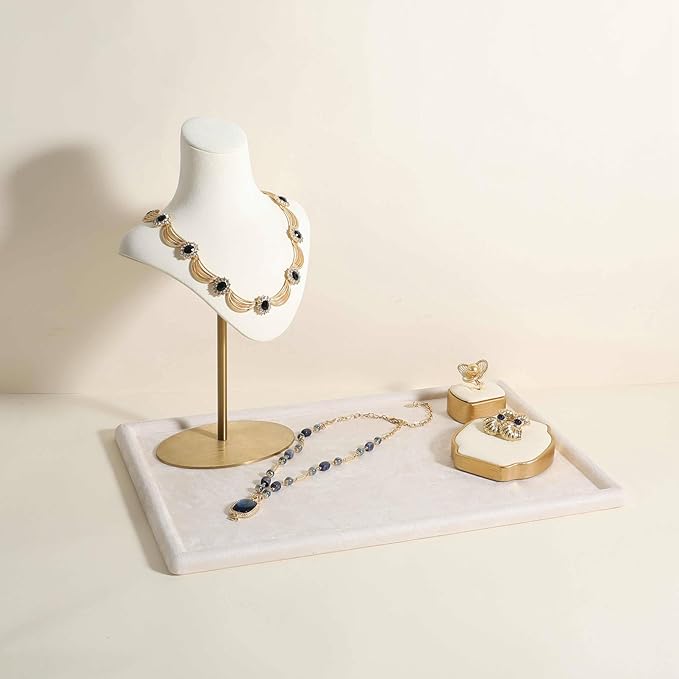 Rectangle Jewelry storage organizer plate, Velvet Jewerly display tray, Empty showcase tray for Necklace Bracelet Ring Earring【Beige-Large, 17.7 x 11.8 in 】