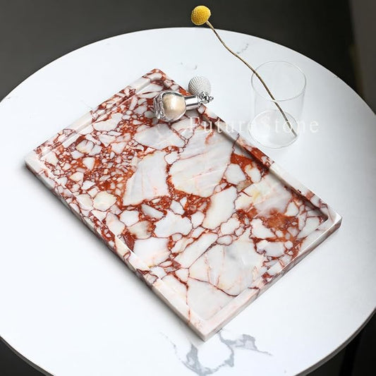 100% Natural Marble Serving Tray Luxury Marble Storage Tray for Home Decor Stone Tray for Bathroom/Kitchen/Vanity/Dresser,Plate Holder for Tissues, Candles, Towel