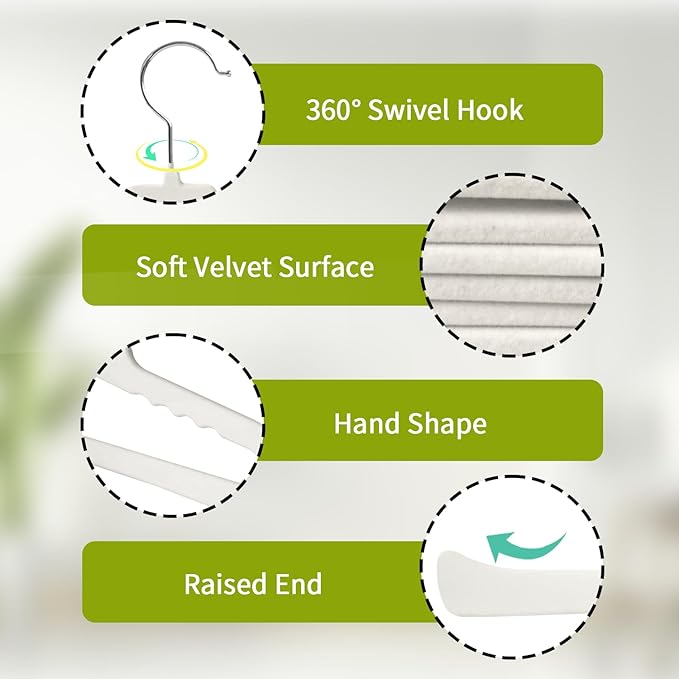 ManGotree Non Slip Velvet Pants Hangers, Open Ended Felt Jean Hangers for Closet Organizer, Heavy Duty Space Saving for Trousers, Slacks, Shorts, Dress, Scarf (20 Pack, Ivory)