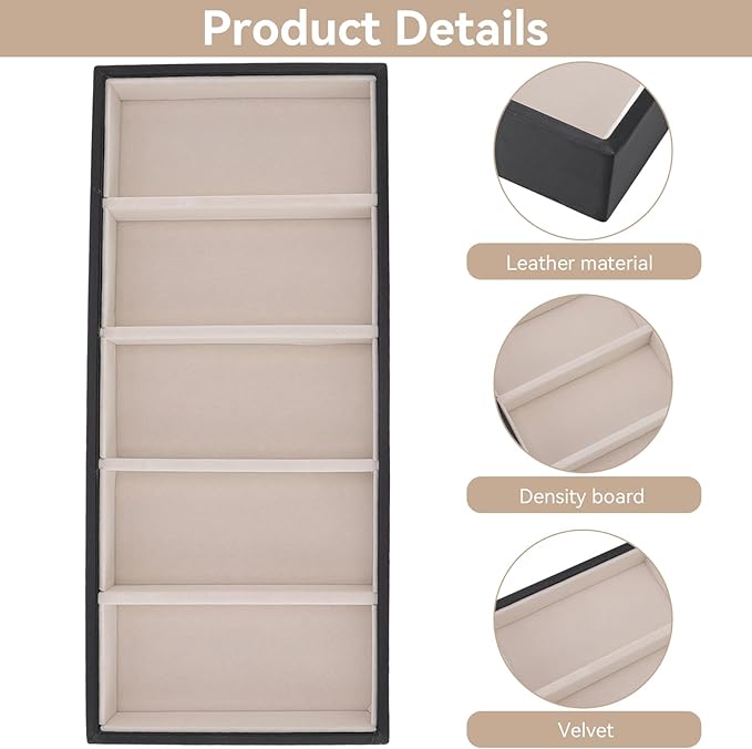 5 Grid Stackable Eyeglass Storage Holder Organizer, Sunglass Drawer Organizer Glasses Tray Display Case Box Eyeglasses Watches Jewelry Display for Dresser or Store Countertop