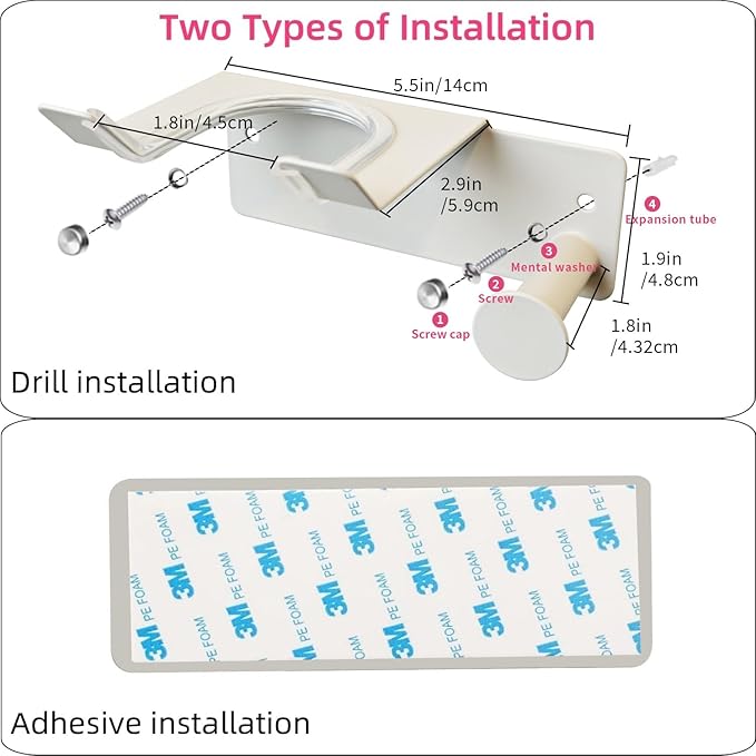 Hair Dryer Holder, HairDryer Holder Wall Mounted, Self Adhesive Blow Dryer Holder, Stainless Steel Hair Dryer Holder, Hairdryer Holder for Bathroom White