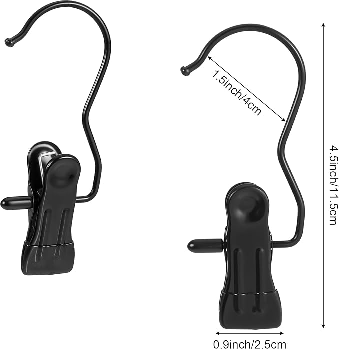 60 Pcs Boot Hangers Clips, Heavy Duty Laundry Hooks and Clothes Pins for Closet Organizer, Portable Space Saving for Travel, Hanging Pants, Jeans, Tall Boots, Towels, Socks, Hats, Black