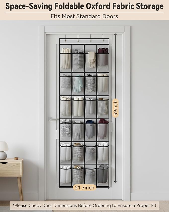 dodowin Over the Door Shoe Organizers, 2 Pack, Each with 24 Deep Mesh Pockets & 4 Metal Hooks, Over The Door Shoe Rack Space Saving Hanging Storage Holder for Closets, Shoes & Accessories, Gray