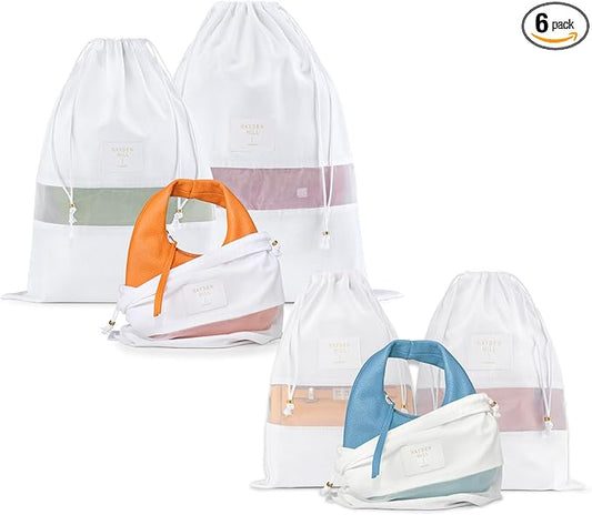 Hayden Hill Luxury Organic Cotton Dust Bags For Handbags - 6 Pack Mixed Sizes - Handbag, Purse and Shoe Storage - Certified Carbon Neutral
