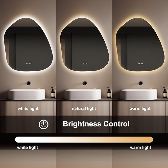 WallBeyond LED Bathroom Mirror with Lights, 22 x 24 Inch Led Bathroom Vanity Mirror for Wall, Anti Fog Mirror for Bathroom, 3 Colors and Dimmable Light, Horizontal/Vertical