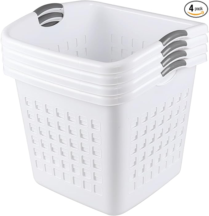 Anbers 4-Pack 72L Large Plastic Laundry Hamper Basket, White Dirty Clothes Storage Hamper
