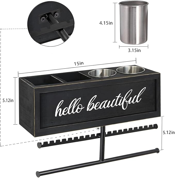 Rustic Hair Dryer Holder Wall Mounted,Hair Styling Tools & Accessories Organizer,Bathroom Supplies & hot Tools vanities Organizer Caddy,for Storage Flat Iron,Blow Dryer,Curling Iron,Towel