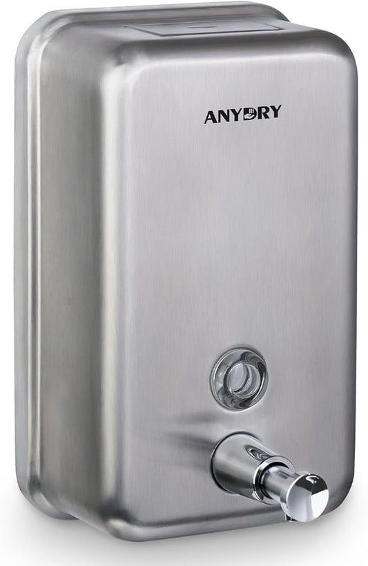 Commercial-Grade Manual Soap Dispenser, Durable Brushed Stainless Steel Finish, 37oz (1100ml) Liquid, Wall-Mounted for Bathroom & Kitchen