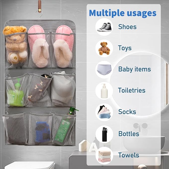 2 Pcs Closet Organizer Dual Sided Hanging Shoe Storage Bag Underwear Socks Holder with 18 Pockets (MESH POCKETS)