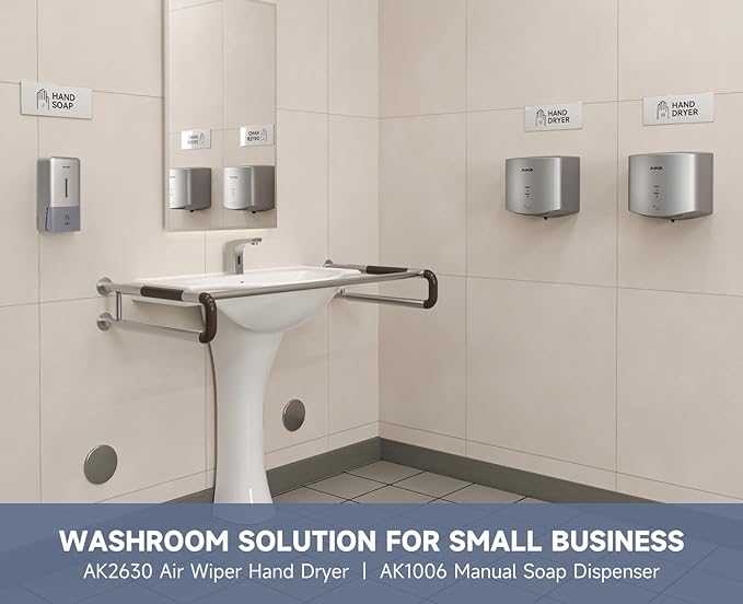 AIKE Wall Mount Liquid Soap Dispenser for Commercial Bathroom 27oz Large Capacity Manual Push Pump Silver