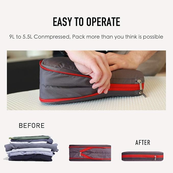 Bee Nesting Waterproof Compression Packing Cubes 5/6/8 sets, Large Travel Packing organizers for Carry on Luggage, 2 Sides Expandable Storage Bags (Dark Green, G5set)