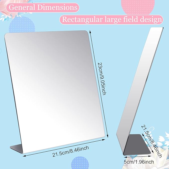 Amyhill 4 Pcs Counter Top Mirror Freestanding Mirror Single Sided Acrylic Desk Glass for Tabletop Bedroom Office Bathroom Home Dorm (8.5 x 9 Inch)