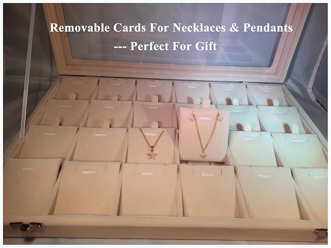 Jewelry Box Necklace Organizer Tray (Beige) Necklace Display Case for Storage Jewelry Necklaces Display Stand 24 Slot Pendant Holder for Women
