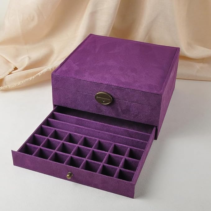 Jewelry Organizer 5 Layers Velvet Square Jewelry Box Women Necklace Ear studs Display Bangles Large Jewelry Storage Case Drawer GY306 (purple)