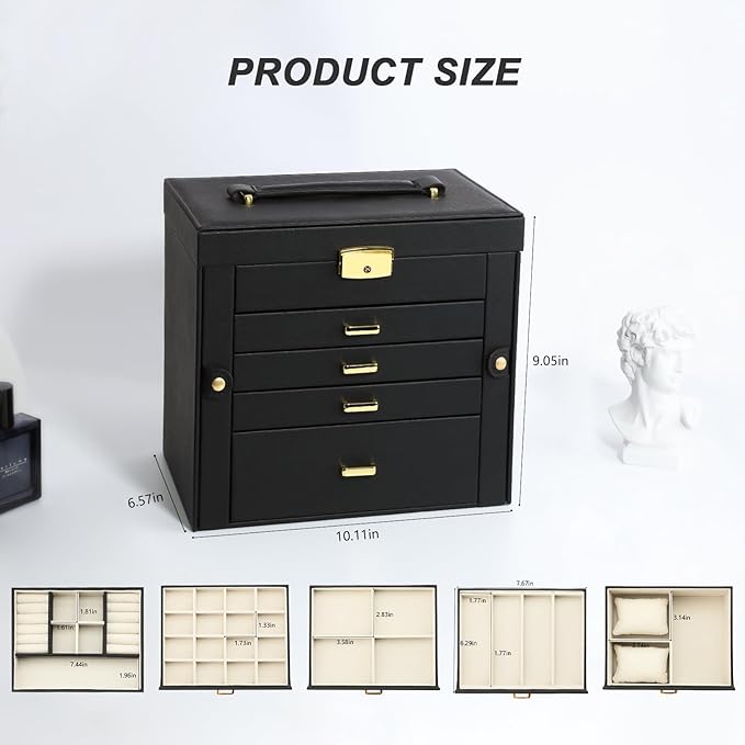 Large Jewelry Organizers and Storage, Jewelry Box for Women 5 Layers Jewelry Organizer, Large Jewelry Boxes & Organizers for Women, Black