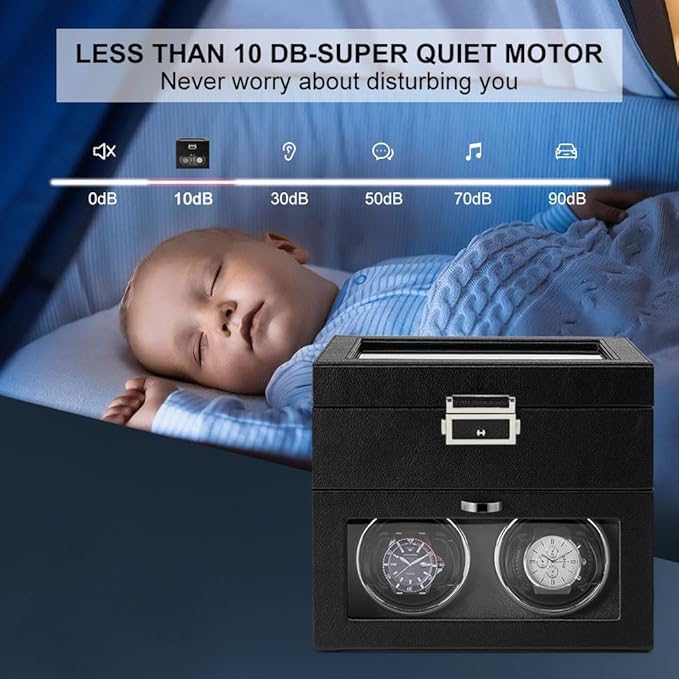 Automatic Watch Winder,Double Watch Winder and 8 Extra Storage Display Box with LED Light,Japanese Quiet Motor,Adjustable Watch Pillows,AC Adapter,Father’s Day Gift for Men