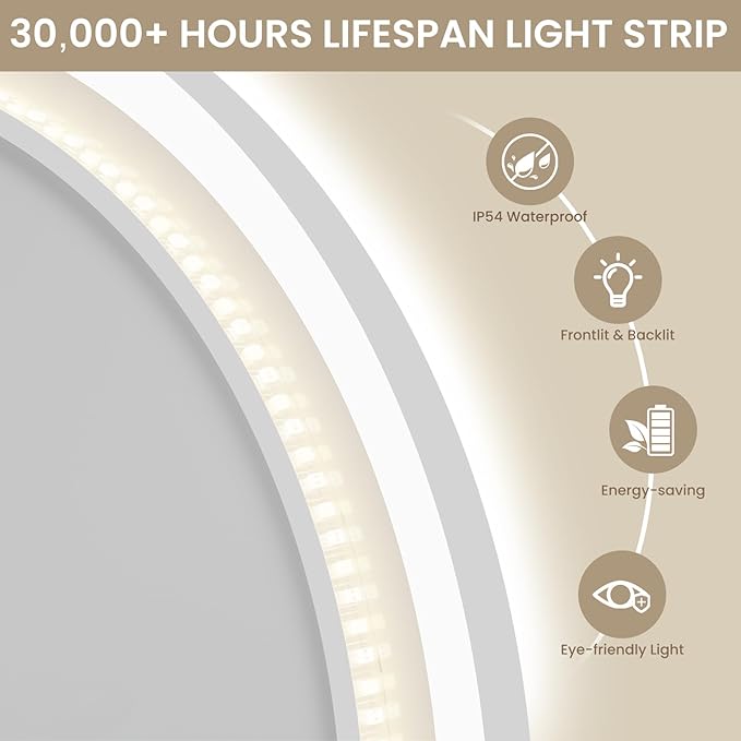LED Bathroom Mirror 32 Inch Round Bathroom Mirror with Lights, Circle Wall Mirror with 3 Colors Brightness, Anti-Fog for Bathroom Vanity, Entryway Living Room