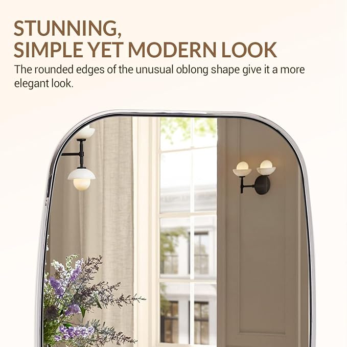 ANDY STAR Polished Chrome Oval Mirrors for Bathroom, 28x36 Inch Oblong Vanity Mirror, Non-Rusting SUS304 Metal Tube Frame, Wall-Mounted Vertically or Horizontally