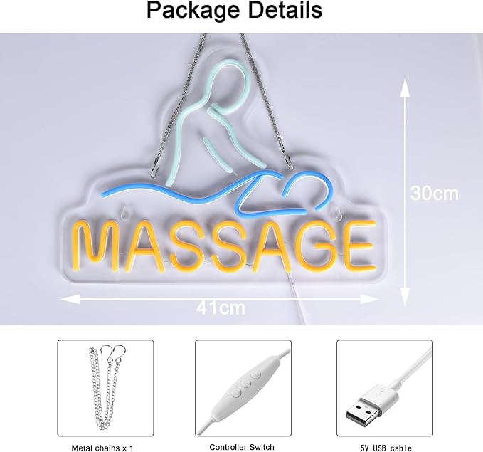 Massage Neon Sign for Wall Decor LED Light up Sign Massage Room Business Signage Spa Salon Wellness Center 16.1" x 11.8" Led Art Hanging Decorative Gifts