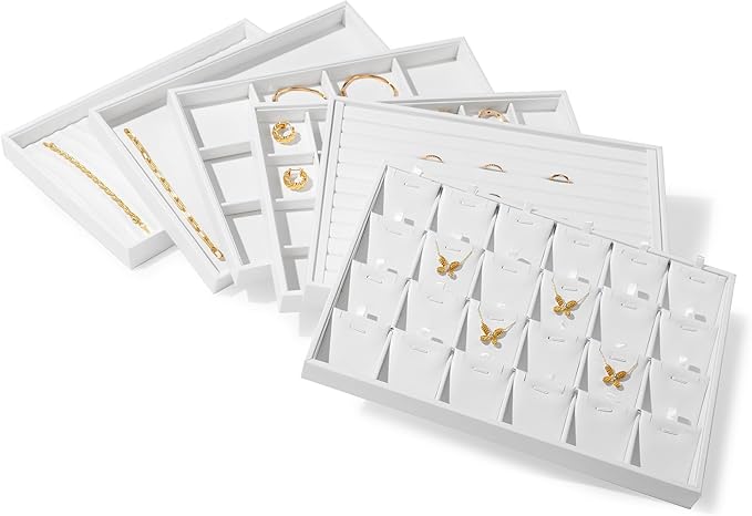White Leather Ring Earrings Organizer Trays Jewelry Trays For Rings Earring Coins Brooches Holder Storage Display