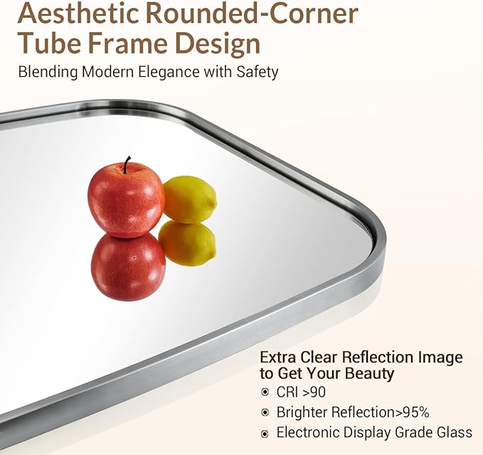 ANDY STAR Brushed Nickel Oval Bathroom Mirror for Over Sink, 24x36 Inch Bathroom Vanity Mirror with Unique Oblong Tube Metal Frame-Modern Clean Design with Anti-Rust Stainless Steel Frame