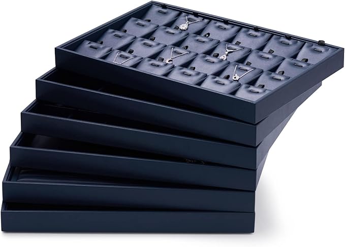 Blue Leather Jewelry Trays Bracelets Tray Stackable Jewelry Organizer Trays for Drawer 12 Grids Bracelet Holder For Bracelet Bangle Earrings Watches Storage(Blue)