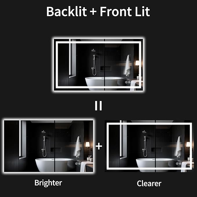 55"x30" LED Bathroom Mirror with Lights, Dimmable，Anti-Fog，Bathroom Vanity Mirror for Wall, Backlit + Front Lit, Memory Function, Shatter-Proof，Tempered Glass