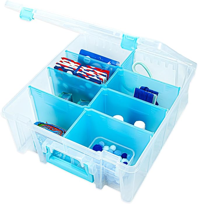 ArtBin 6990RH-AMZ Super Satchel Double Deep Compartment Box - Art Storage with 8 Removable Compartments, Smart Closure for Craft Supplies (Aqua- Pack of 3)
