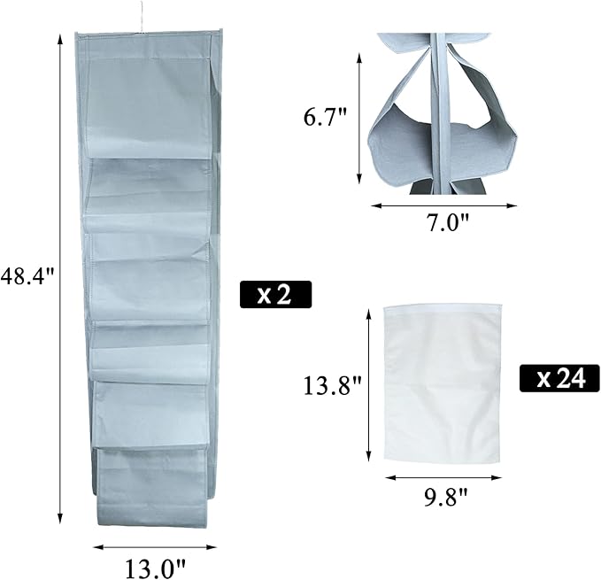 2 Pack 12 Large Pockets Hanging Shoe Organizer for Closet with Roating Hanger for Storage Mens Shoes,Kids Clothes,Also can used as Travel shoe rack hanging,Grey