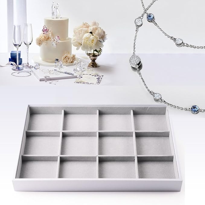 Oirlv Hand Made Velvet Stackable Jewelry Trays Rings Earrings Bracelet organizer Storage Tray (12 Grids)