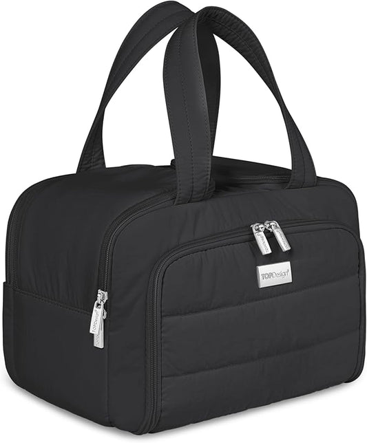 TOPDesign Travel Toiletry Bag for Women, Puffer Large Toiletry Bag, Lightweight Cosmetic Makeup Organizer with Handle for Traveling, Accessories, Essentials, Toiletries (Black)