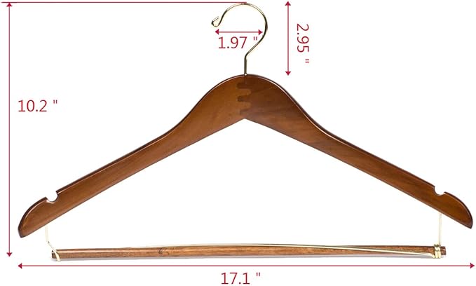 Quality Hangers Wooden Hangers Beautiful Sturdy Suit Curved Hangers Great for Travelers Heavy Duty Coat Hanger with Locking Bar Gold Hooks (5 Pack)