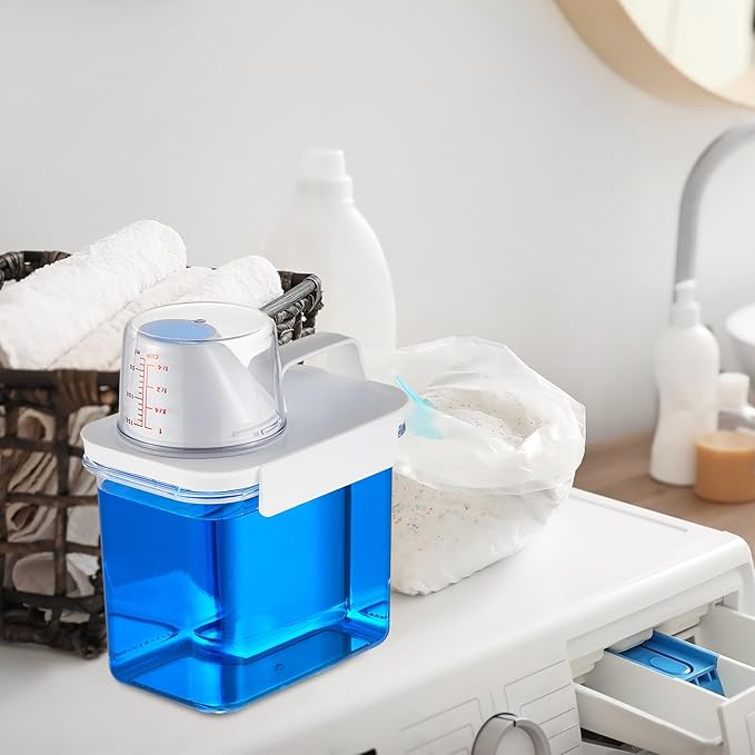 Tatuo 3 Pack Laundry Detergent Dispenser 37 oz Clear Liquid Container with 6 Removable Labels, Fabric Softener Pet Plastic Detergent Dispenser for Laundry Room Organization and Storage