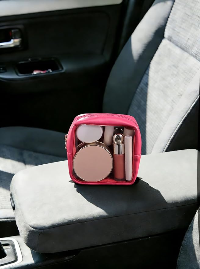 Pocmimut Makeup Bag,Mini Makeup Bag Cute Pouch Purse Organizer Travel Essentials,Clear Makeup Pouch for Car Accessories for Women,Hot Pink