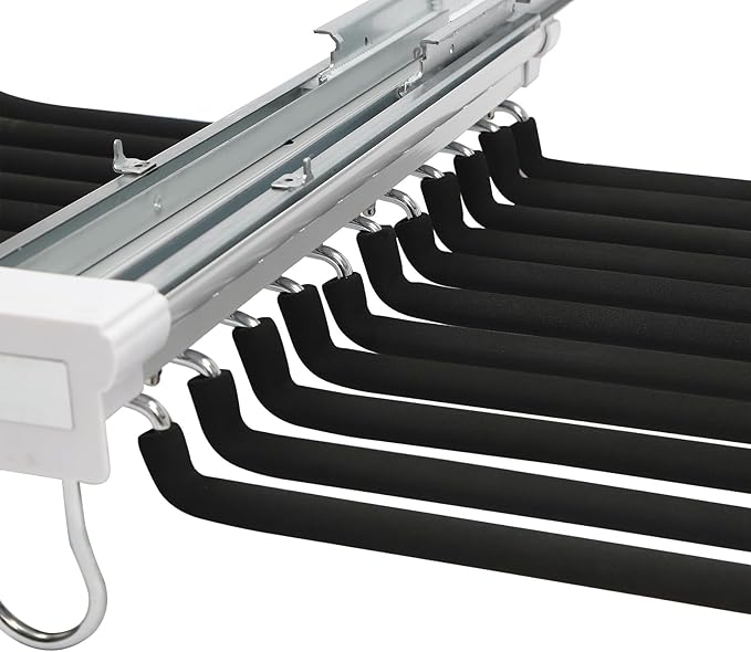 Pull Out Pants Rack, 22 Arms Pants Organizer for Closet Tie Scarf Display Wardrobe Slide Out Trousers Rack Clothes Storage Organizers for Space Saving and Storage 23.2 x 18.1inch (Black)