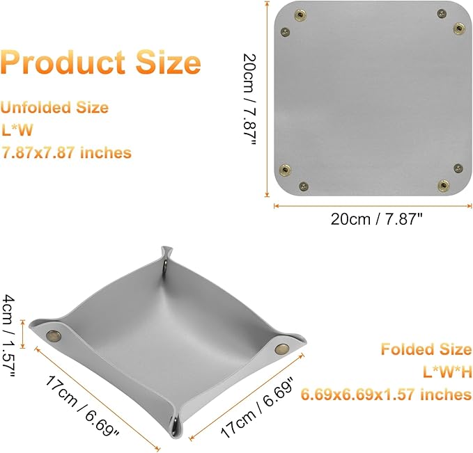 HARFINGTON 4pcs PU Leather Valet Tray Unisex Folding Small Catchall Tray Portable Entryway Table Tray Nightstand Bedside Desk Tray for Key Wallet Watch Coin Jewelry Dice, Gray