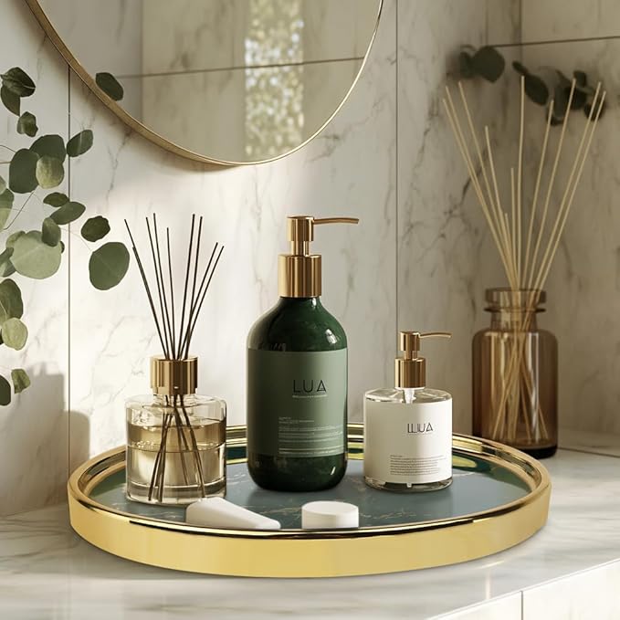 Ceramic Vanity Tray for Bathroom, Jewelry, and Makeup – Decorative Organizer Tray for Countertops, Dresser, or Sink – Elegant Green Round Design, Durable & Stylish Storage Solution