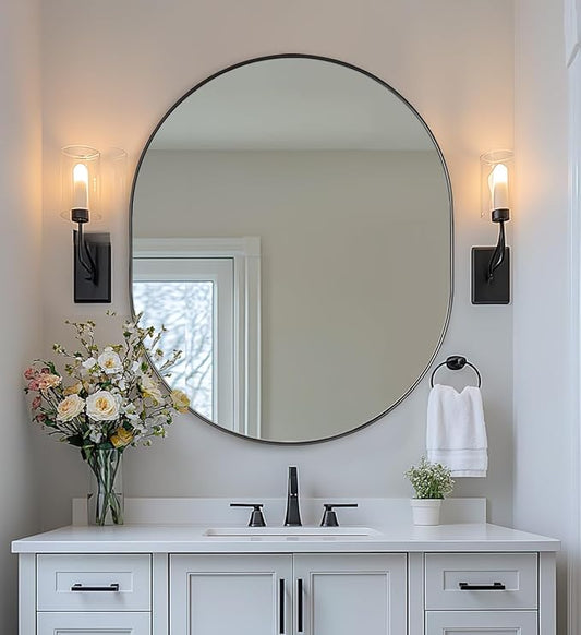 ANDY STAR 30x36'' Oval Mirror, Black Oval Mirror Pill-Shaped Design in Stainless Steel Metal Frame for Bathroom, Entryway, Living Room, Contemporary 1" Deep Wall Mount Vertical or Horizontal