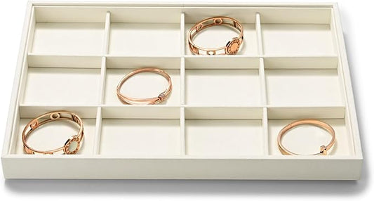 12 Grids Microfiber Jewelry Tray Bracelet Bangle Earring Tray Jewelry Display Trays for Bracelet Bangle Watch Earring Display Storage(Beige)