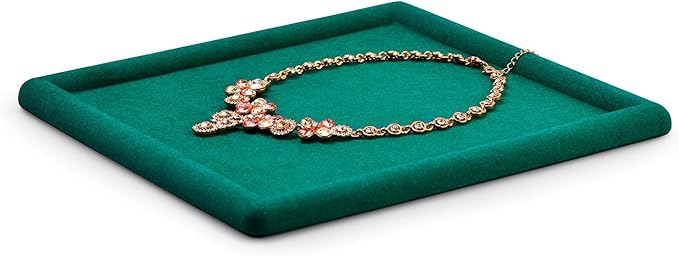 Oirlv Top Microfiber Jewelry Tray Square Nightstand Organizer Rings Earrings Necklace Trinket Storage Tray Showcase Jewelry Display (Green)