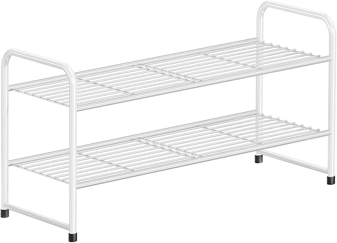 2 Tier Shoe Rack Organizer for Closet, Stackble,White