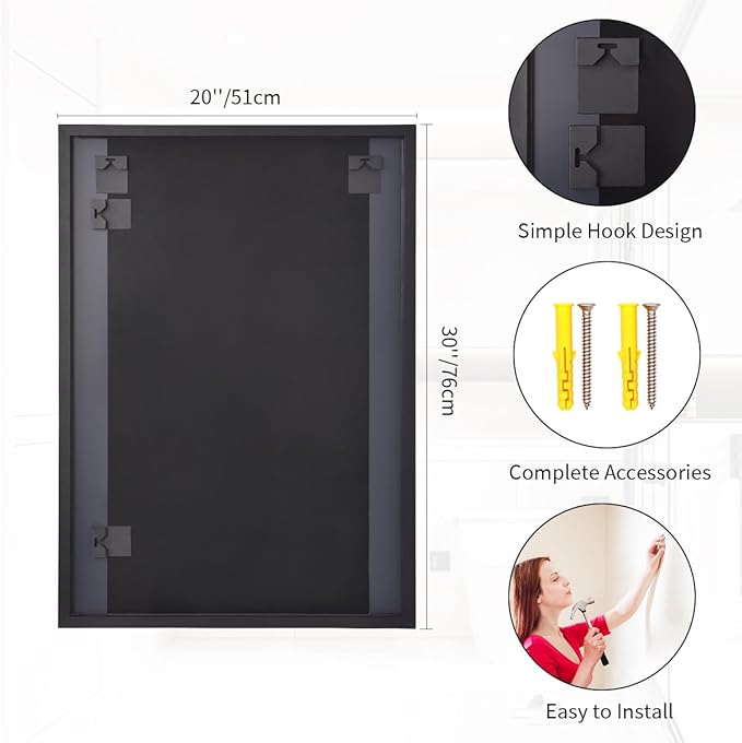Koonmi Black Rectangle Wall Mirror, 20x30 Inch Bathroom Mirror, Aluminum Frame Vanity Mirror for Entryway, Living Room, Bedroom Bathroom, Hangs Horizontally or Vertically
