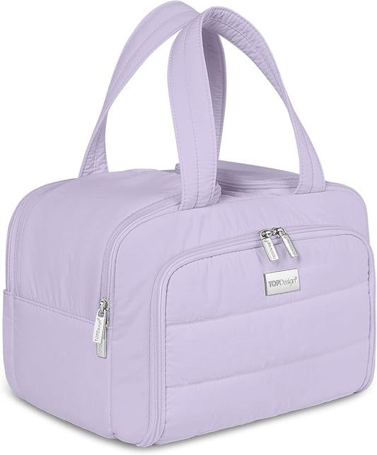 TOPDesign Travel Toiletry Bag for Women, Puffer Large Toiletry Bag, Lightweight Cosmetic Makeup Organizer with Handle for Traveling, Accessories, Essentials, Toiletries (Light Purple)