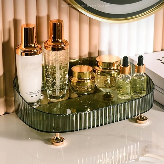 Makeup Perfume Organizer, Vanity Tray, Cosmetic Skincare Organizer, Countertop Organizer Tray for Bathroom Vanity Dresser Table, Green