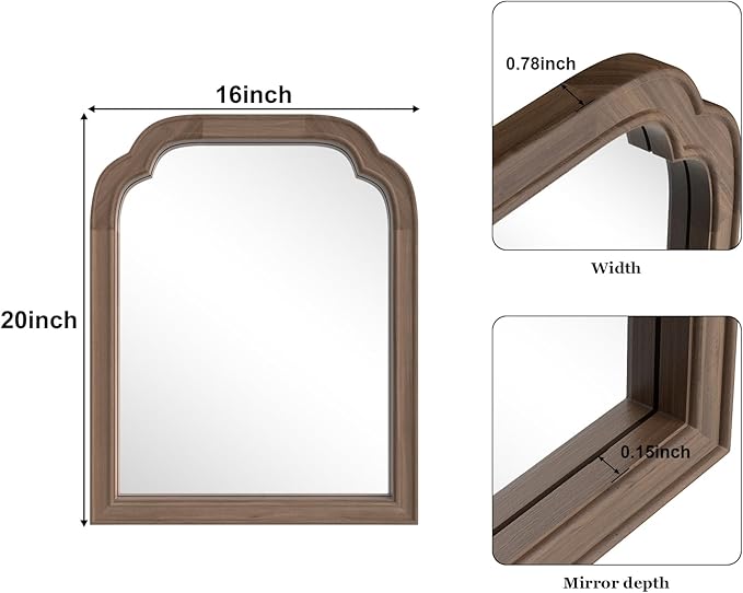 HOMECOOKIN Wood Bathroom Mirrors for Wall Mounted, 16" x 20" Rustic Wood Frame Wall Mirrors Decorative for Living Room or Bedroom Vanity Mirror (Walnut) B