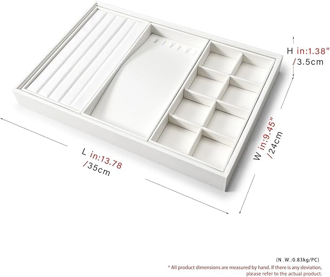4 In 1 Leather Jewelry Trays Jewelry Drawer Organizer Tray Stackable Jewelry Trays Necklace Bracelet Ring Earring Organizer Tray(White)